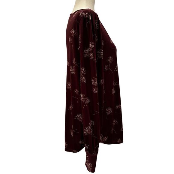 Ann Taylor Burgundy Floral Long Sleeve Pullover Blouse - Size Large - Picture 3 of 6